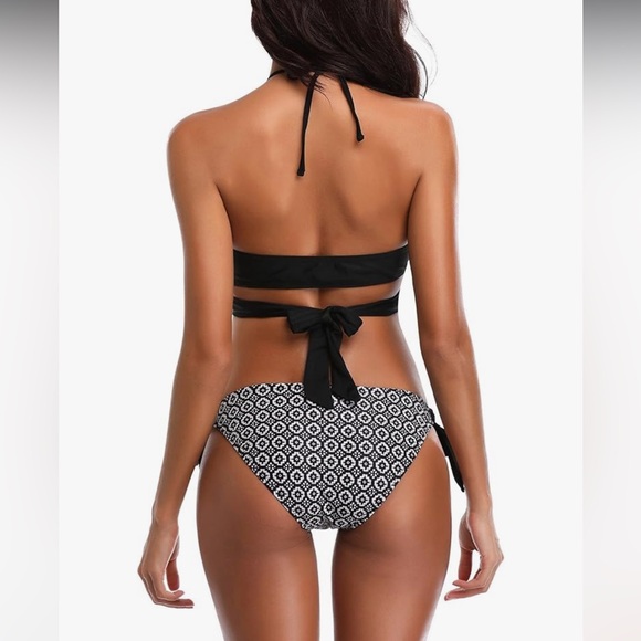 Shekini Women’s Criss Cross Black Halter Bandage Bikini Geometric Bottoms Small - Picture 6 of 16